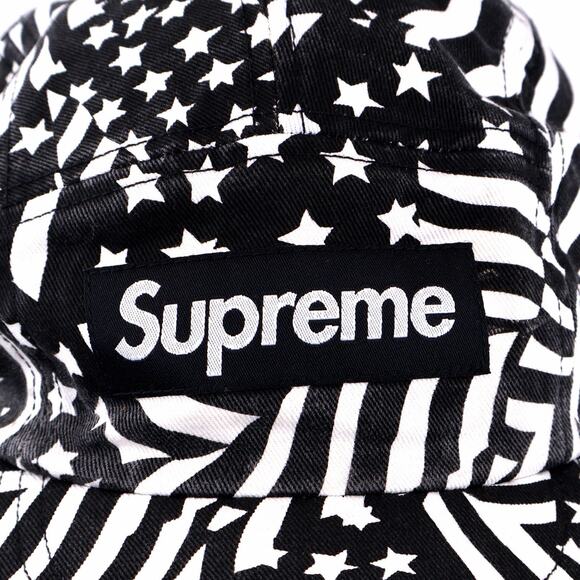 Supreme Washed Chino Twill Camp Cap Black Flags SS20 Brand New